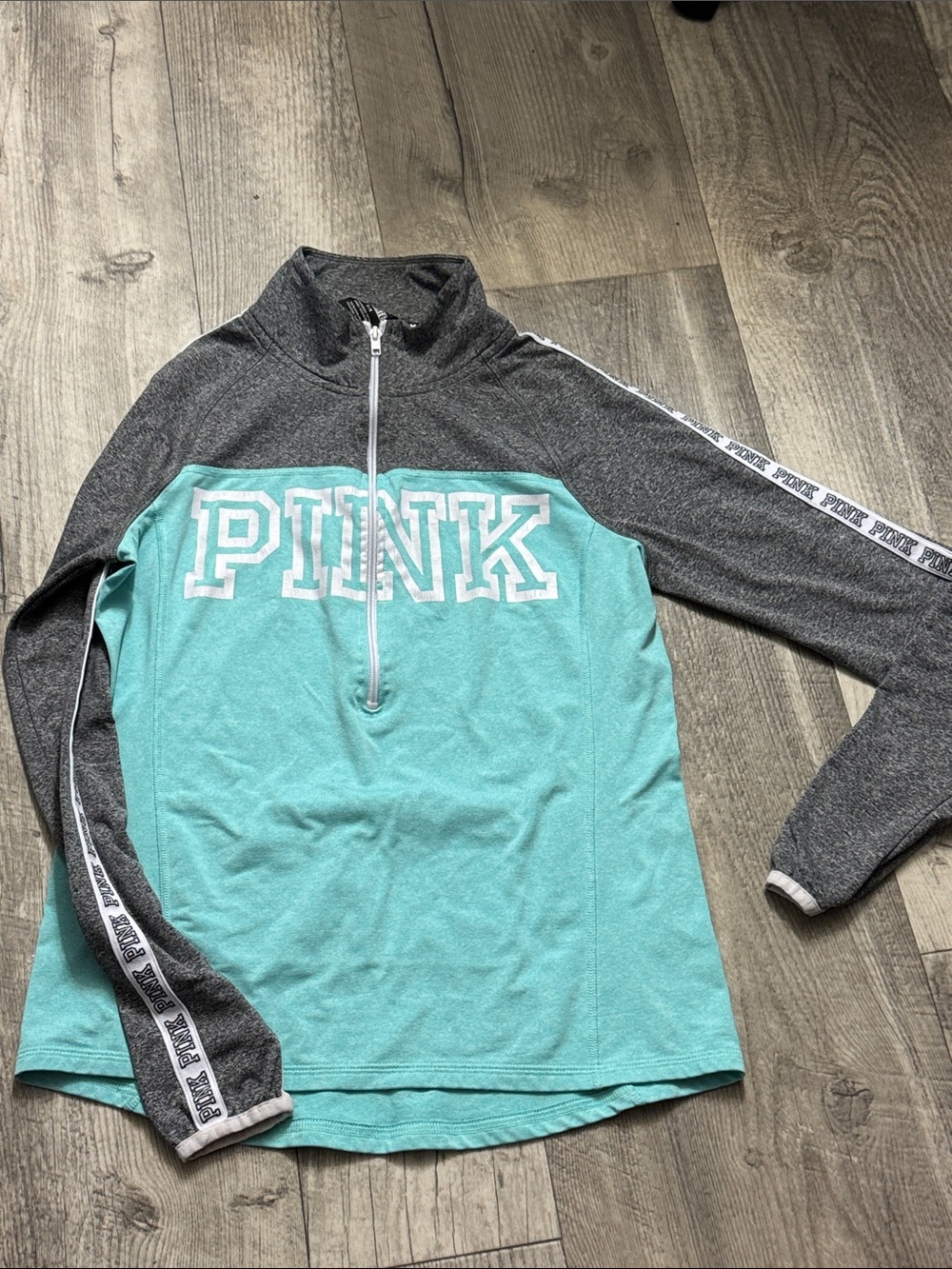 PINK Victoria's Secret Teal and Charcoal Half-Zip Pullover